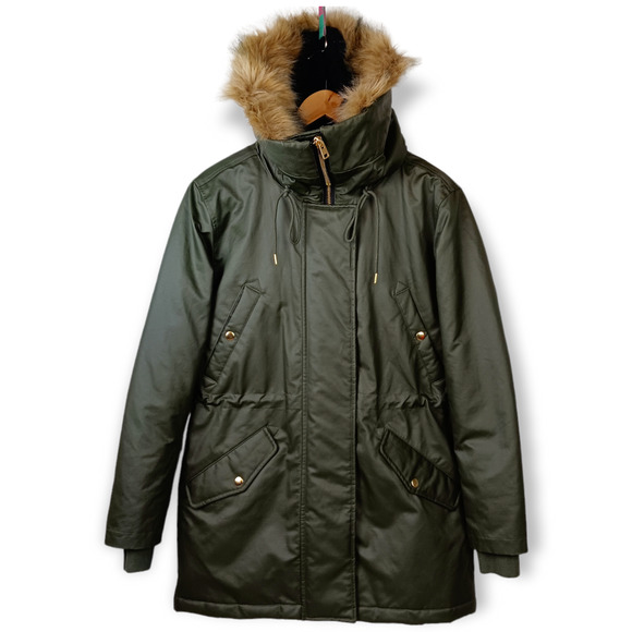 J. Crew Perfect Waxed Canvas PrimaLoft Winter Parka Dark Moss SZ S $398 - Picture 3 of 11